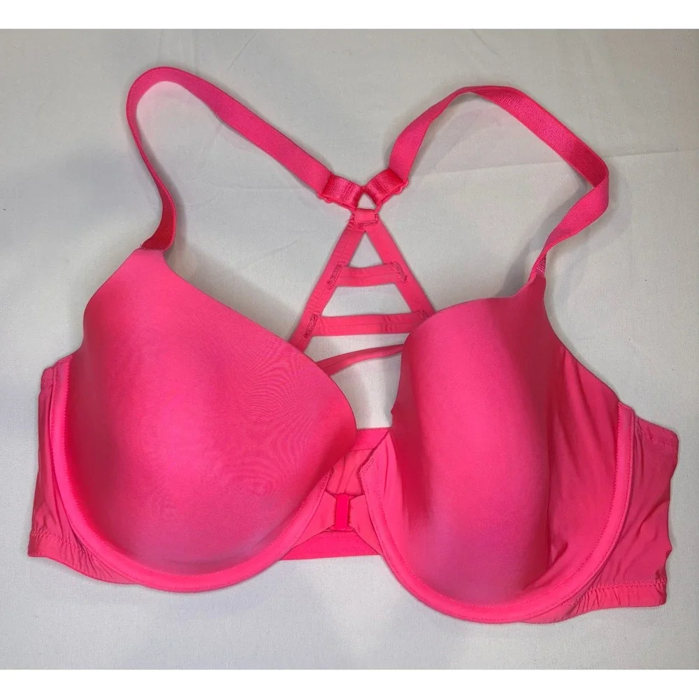 Victoria Secret Neon Pink Lined Demi Front Close Strappy Racerback Bra 38D